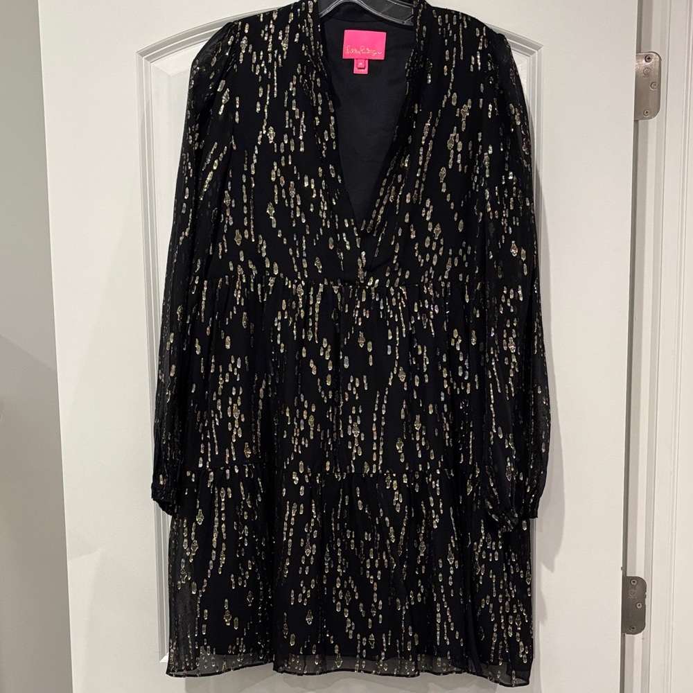 Lilly Pulitzer Black and Gold Long Sleeve Dress, medium
